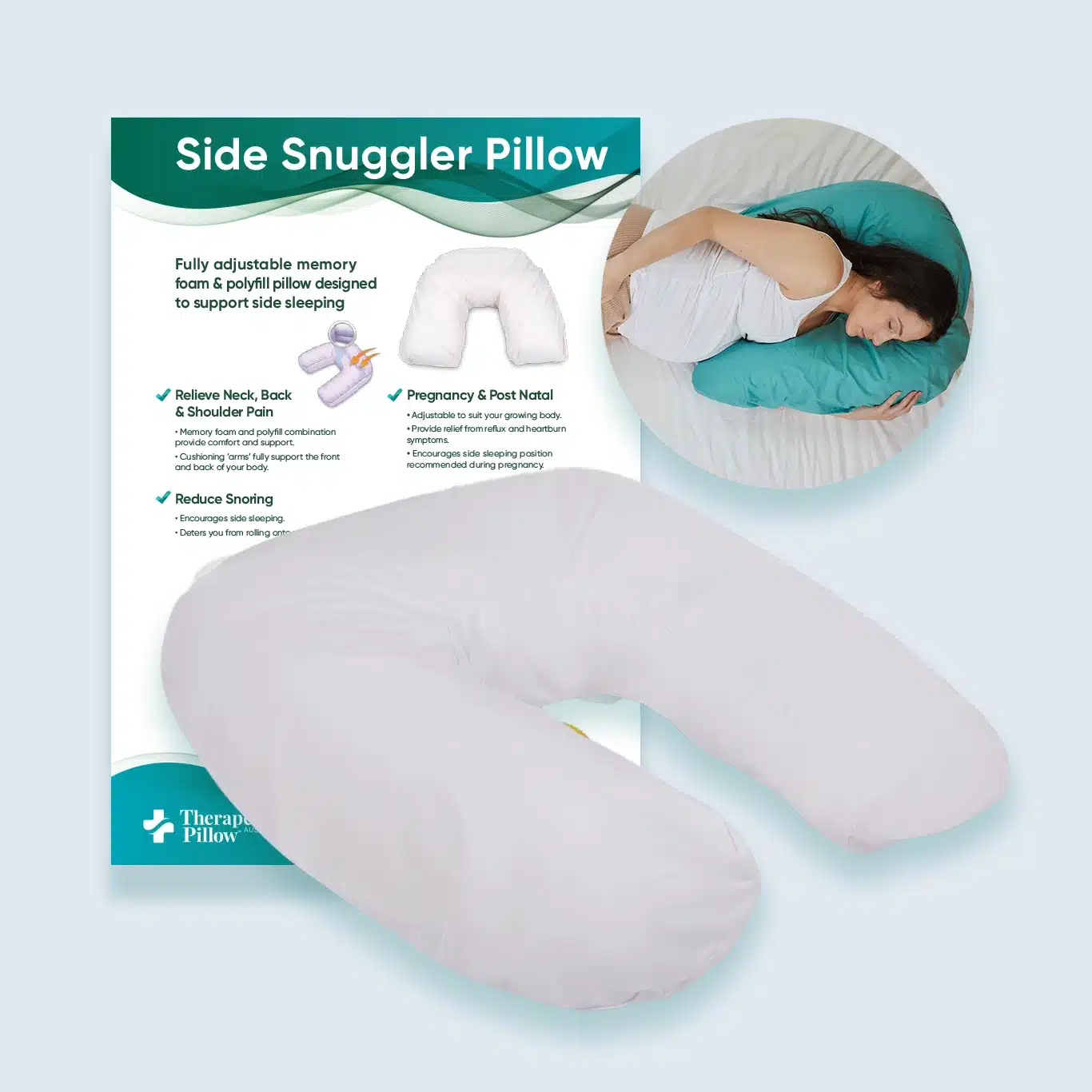 Side Snuggler Pillow, for side sleepers or pregnancy use