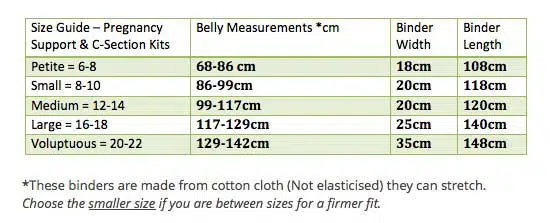 Pregnancy Support Sizes