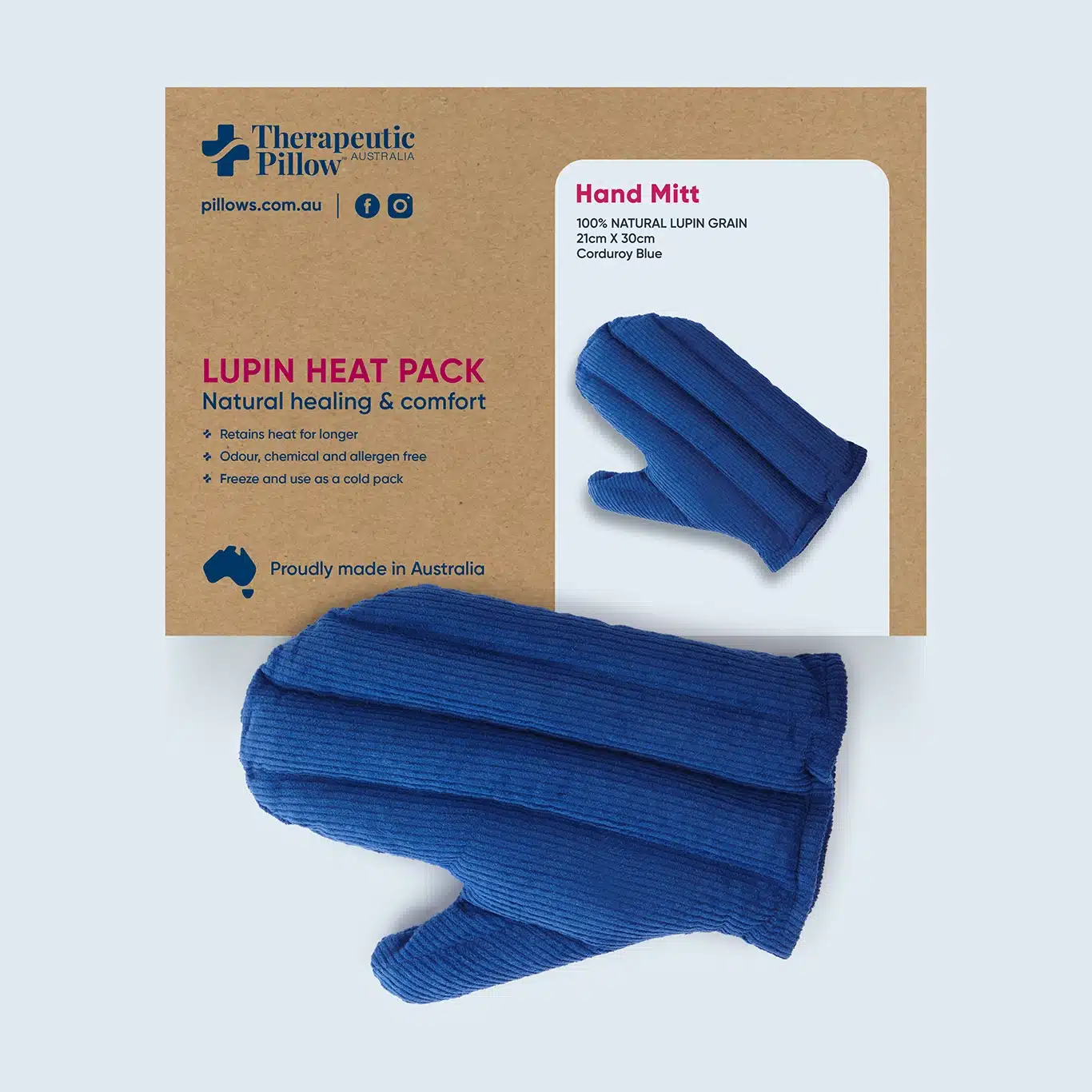 blue natural lupin heat cool pack hot hands mitt